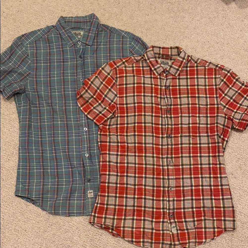 2 Roots short-sleeved plaid button downs